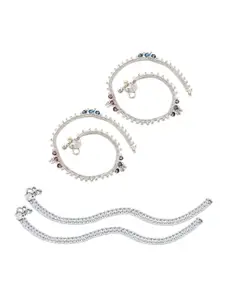 Heer Collection Set Of 2 Silver-Plated Stone Studded Anklets