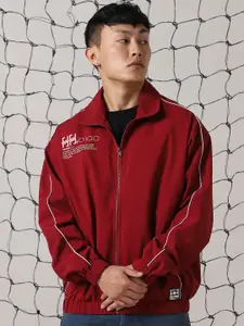 Hubberholme Men Mock Collar Typography Printed Casual Bomber Jacket