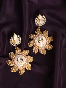PANASH Gold Plated Kundan Contemporary Drop Earrings
