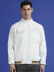 Pepe Jeans Men Mock Collar Typography Printed Casual Bomber Jacket