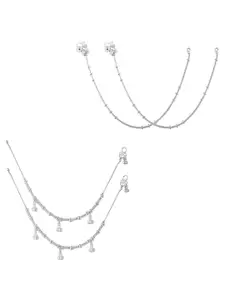 Heer Collection Set Of 2 Silver-Plated Anklets