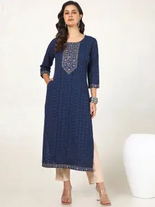 Soch Floral Embroidered Mirror Work Cotton Straight Kurta