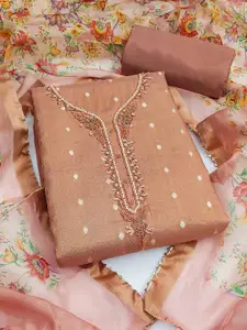 Peachmode Poka Dot Woven Beads and Stones Net Unstitched Dress Material