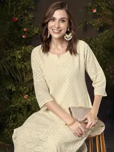 Anouk Ethnic Motifs Embroidered Chikankari Georgette Straight Kurta