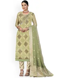 Maroosh Geometric Embellished Beads and Stones Organza Unstitched Dress Material