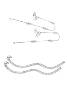 Heer Collection Set Of 2 Silver-Plated Anklets