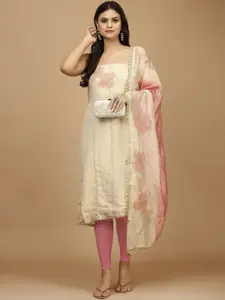 Meena Bazaar Floral Embroidered Sequinned Tissue Unstitched Dress Material