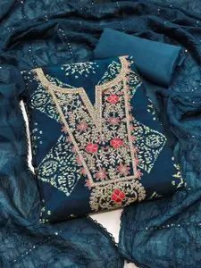 Peachmode Floral Printed Sequinned Unstitched Dress Material