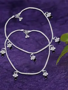 Heer Collection Pack Of 4 Silver-Plated Anklets