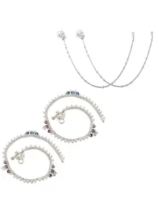 Heer Collection Set Of 2 Silver-Plated Stone Studded Anklets