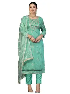 Maroosh Floral Printed Beads and Stones Unstitched Dress Material