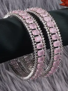 Adwitiya Collection Set Of 2 Rhodium-Plated American Diamond Stone Studded Bangles