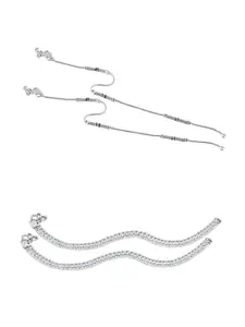 Heer Collection Set Of 2 Silver-Plated Stone Studded Anklets