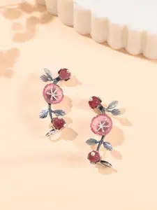 Studio Voylla 925 Sterling Silver Rhodium-Plated Floral Ear Cuff Earrings