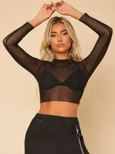 AAHWAN Women Sheer Slim Fitted Crop Top