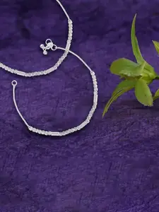 Heer Collection Set Of 2 Silver-Plated Stone Studded Anklets