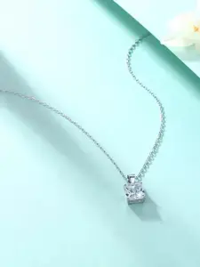 MYKI Silver-Plated Cubic Zirconia Square Pendant with Chain