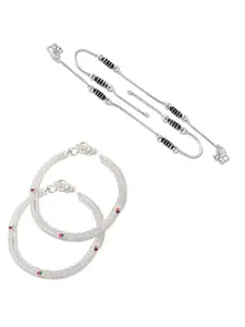 Heer Collection Pack Of 4 Silver-Plated Anklet