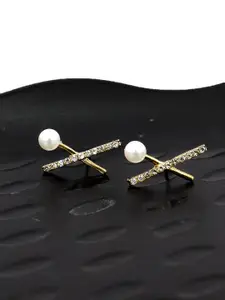 KRENOZ  Gold-Plated Stainless Steel Pearl X Shaped Studs