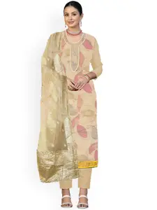 Maroosh Floral Printed Beads & Stones Organza Unstitched Dress Material