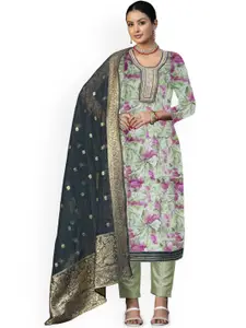 Maroosh Floral Printed Beads and Stones Organza Unstitched Dress Material