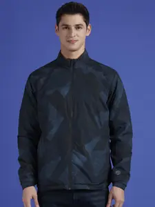 Pepe Jeans Men Mock Collar Abstract Printed Casual Bomber Jacket