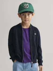 GANT Boys Solid Round Neck Full Sleeves Cardigan