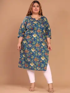 Swasti Plus Size Floral Printed Round Neck Cotton Straight Kurta