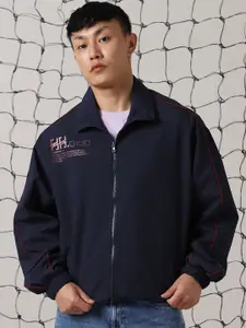 Hubberholme Men Mock Collar Typography Printed Casual Bomber Jacket