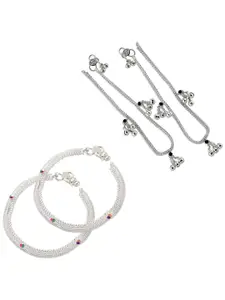 Heer Collection Set of 2 Silver-Plated Stone Studded Anklets