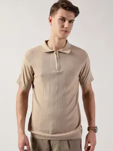 Thomas Scott Men Self Design Polo Collar Cotton T-shirt