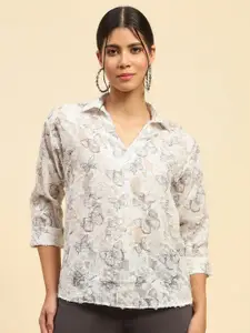 Global Republic Women Floral Printed Roll-Up Sleeves Blouson Top