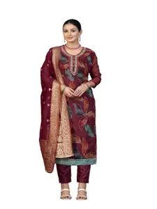 Maroosh Floral Printed Beads and Stones Organza Unstitched Dress Material