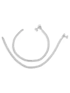 Heer Collection Set Of 2 Silver-Plated Stone Studded Anklets
