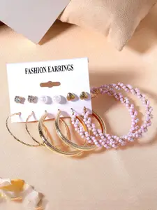 Estele Set of 6 Gold-Plated Circular Pearls Stud Hoop Earrings