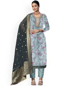 Maroosh Floral Printed Beads & Stones Organza Unstitched Dress Material