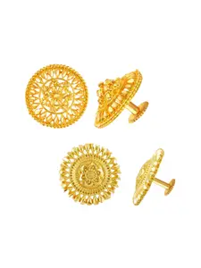 DIVASTRI Set Of 2 Gold-Plated Circular Stone Studded Studs