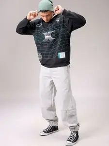 The Indian Garage Co Men Black Printed Long Sleeves Hooded Neck Sweatshirt