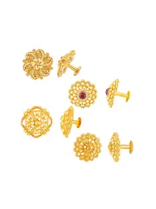 DIVASTRI Set Of 4 Gold-Plated Stone Studded Circular Studs