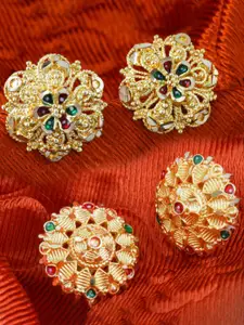 DIVASTRI Set Of 2 Gold Plated Stone Studded Circular Studs