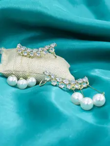 VAGHBHATT Gold-Plated American Diamond-Studded Contemporary Drop Earrings