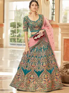 ODETTE Embroidered Sequinned Velvet Semi-Stitched Lehenga & Unstitched Blouse With Dupatta