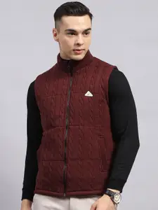 Monte Carlo Men Mock Collar Self Design Wool Casual Padded Jacket