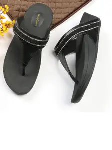 Luxyfeel Women Black Synthetic Party T-Strap Flats