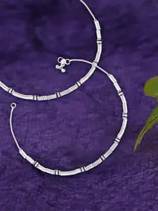 Heer Collection Set Of 2 Silver-Plated Stone Studded Anklets