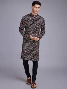 SHUBHVASTRA Geometric Printed Band Collar Long Sleeves Regular Straight Kurta