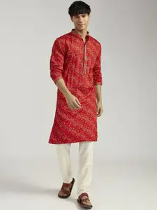 VASTRAMAY Bandhani Printed Thread Work & Sequinned Chinon Straight Kurta with Pyjamas