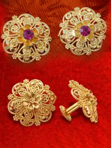 DIVASTRI Set Of 2 Gold-Plated Stone Studded Circular Studs