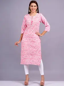 HIGHLIGHT FASHION EXPORT Floral Printed Mirror Work Cotton Straight Kurta
