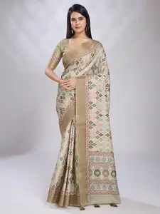 KALINI Geometric Printed Zari Saree